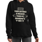 A lady black hoodie with the funny football slogan on the front that reads 'Your Defence Is Weaker Than My Grandma’s Wifi'