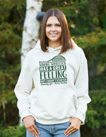 A lady wearing a white hoodie with a funny tennis slogan on the front saying 'Winning Wimbledon Was a Great Feeling, but I Hadn’t Started Shaving Yet – Boris Becker'