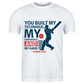 A white t-shirt with the funny cricket coach saying on the front that reads 'You Built My Technique My Confidence and My Game – Thank You'