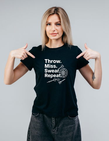 Throw. Miss. Swear. Repeat | Funny Darts T-shirt