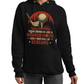 A black hoodie with the funny golf saying on the front that reads 'Your Swing Is Like a Horror Movie, Ugly and Full of Screams'