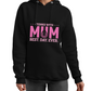 A lady wearing a black hoodie with the lovely tennis saying on the front which reads 'Tennis with Mums. Best. Day. Ever!'