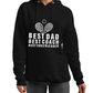 A lady wearing a black hoodie with the lovely tennis saying on the front that reads 'Best Dad, Best Coach, Best Cheerleader.'