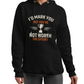 A lady wearing a black hoodie with the funny football and dad loving slogan on the front that reads 'I’d Mark You but You’re Not Worth the Effort'