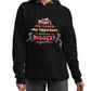 A lady wearing a black hoodie with the lovely tennis slogan on the front that reads 'Mums My Coach, My Opponent and My Biggest Supporter