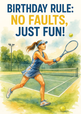 Birthday Rule:  No Faults, Just Fun | Tennis Themed Birthday Card