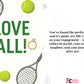 Engagement announcement with tennis-themed graphics, including rackets and balls, on a white background from Cows Corner
