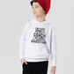 A little boy wearing a white hoodie with the funny football slogan on the front saying 'Messi, Ronaldo…Nah ’My Dads the Real Goat!