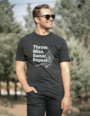Throw. Miss. Swear. Repeat | Funny Darts T-shirt