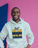 A man wearing a white t-shirt with the funny football slogan on the front that reads 'No VAR Needed You’re Just Terrible'