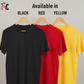 Black, red, and yellow t-shirts on hangers with text indicating color availability that indicates and what colours you can print Cows Corner funny cricket, football, Tennis, golf, rugby and Darts slogans on - the perfect gift for all sports fans and perfect for birthdays, Christmas and christenings or just a thoughtful gift.