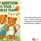 Cartoon bears holding tennis rackets with text about a new addition to a doubles team on a colourful background from Cows Corner