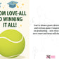 Graduation-themed graphic with a tennis ball, graduation caps, and motivational text on a light background.  A Cows Corner personalised card