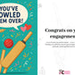 A new proposal congratulations card that says 'You’ve bowled them over!' on the front