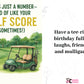 Golf cart on a golf course with text 'Age is just a number--kind of like your golf score (sometimes!)' on a green background.  This is a Cows Corner golf themed birthday card.