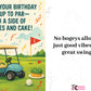Greeting card with a golf-themed birthday message and illustration of a golf cart, flag, and cake.  Hope Your Birthday Is Up to Par—With a Side of Birdies and Cake!