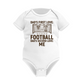 A white baby grow with the funny football slogan on the front saying 'Dad’s First Love: Football. Dad’s Second Love: Me'