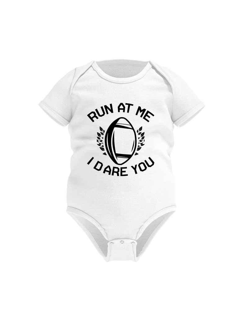 Run at Me I Dare You | Funny Rugby Baby Grow