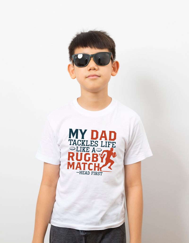 My Dad Tackles Life Like a Rugby Match- Head First | Funny Rugby T-shirt