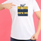 A lady wearing a white t-shirt with the funny football slogan on the front that reads 'No VAR Needed You’re Just Terrible'