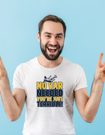 A a man wearing a white t-shirt with the funny football slogan on the front that reads 'No VAR Needed You’re Just Terrible'
