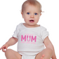 A a baby wearing white baby grow with a lovely tennis saying on the front that reads 'Tennis with Mums. Best. Day. Ever!'