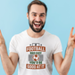A man wearing a white T-shirt with the funny football slogan on the front that reads 'If Football Was Easy You’d Be Good at It'