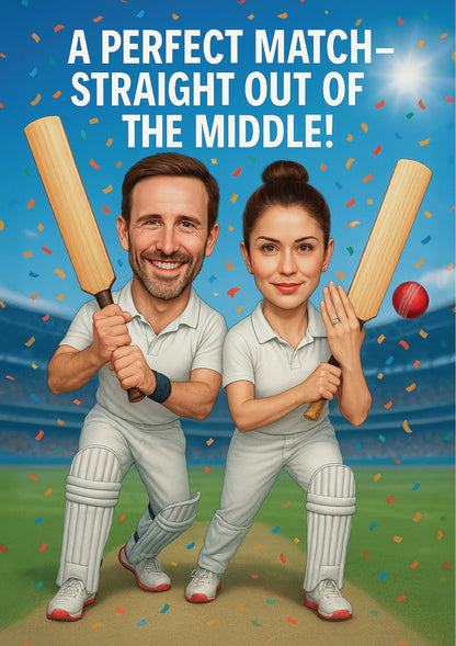 A congratulations engagement card which says 'A perfect match – straight out of the middle!' on the front