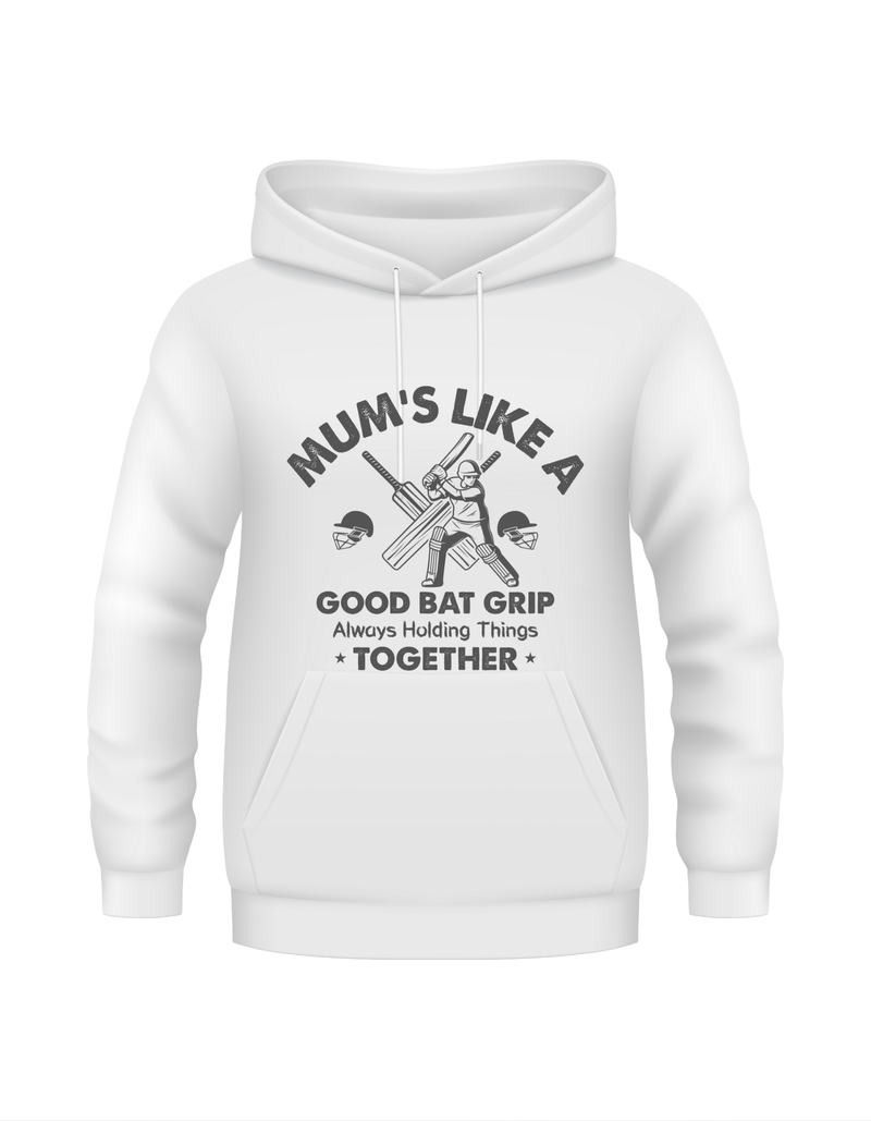Mums Like A Good Bat Grip, Always Holding Things Together. Funny Cricket T-Shirt, Premium Fabric, Multiple Junior Sizes, Perfect for Boys and Girls