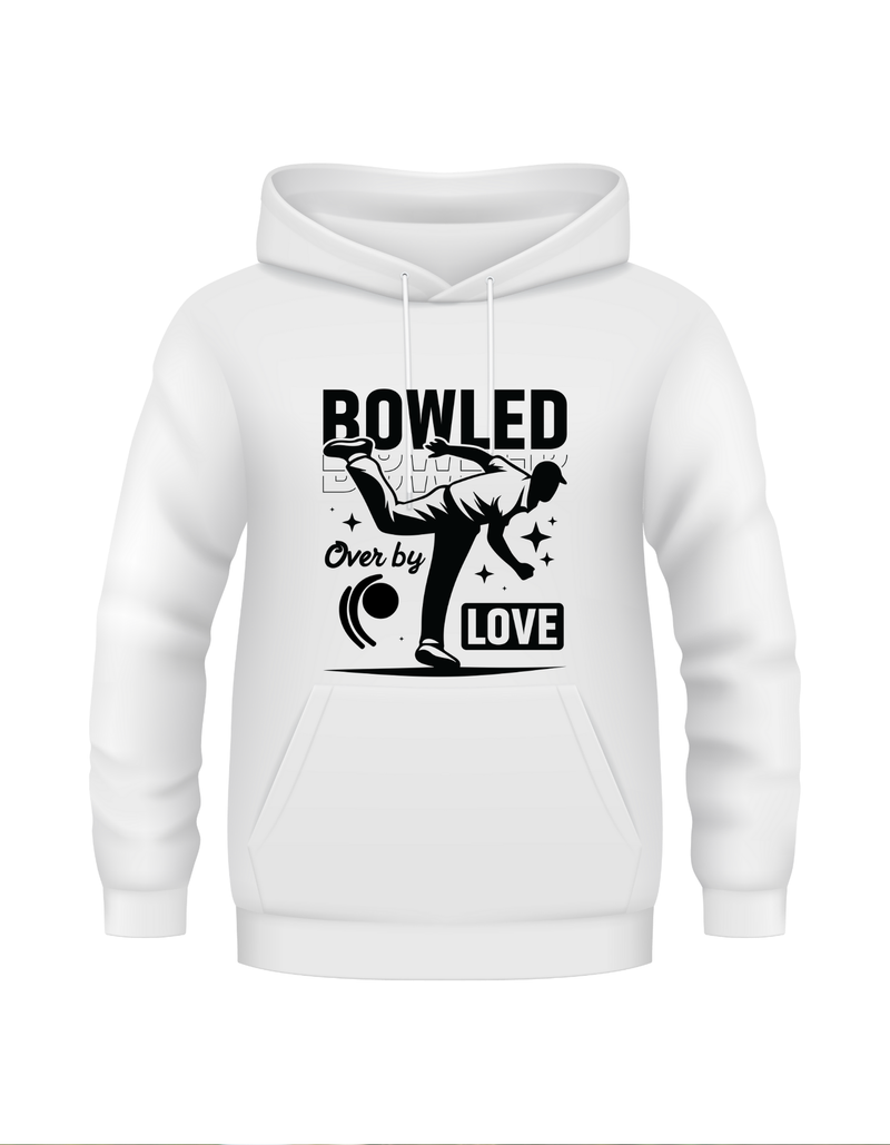 Bowled Over By Love - Cricket Hoodie.  Funny Cricket Hoodie, Premium Fabric, Multiple Adult Sizes
