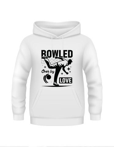 Bowled Over By Love - Cricket Hoodie.  Funny Cricket Hoodie, Premium Fabric, Multiple Adult Sizes