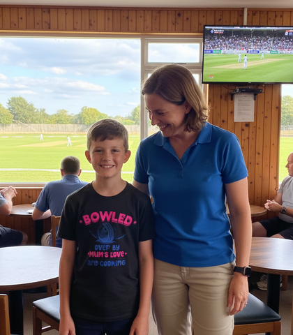 Bowled Over by My Mum’s Love & Cooking | Funny Kids Cricket T-Shirt