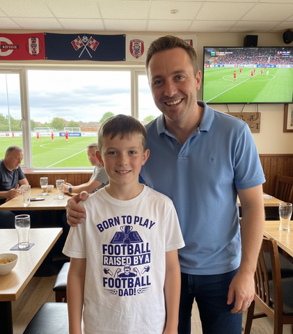 Born To Play Football. Raised by a Football Dad! | Funny Football T-Shirt