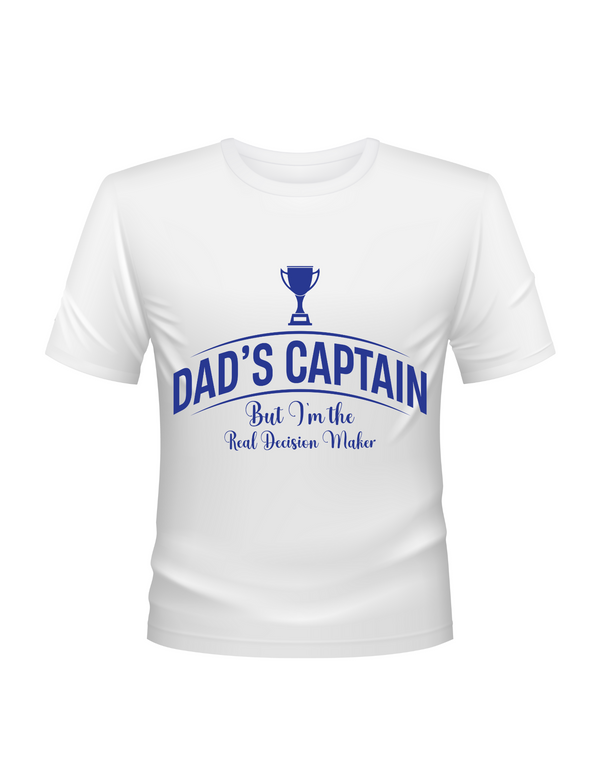 Dad's Captain, But I'm The Real Decision-maker. Funny Cricket T-Shirt, Premium Fabric, Multiple Junior Sizes, Perfect for Boys and Girls