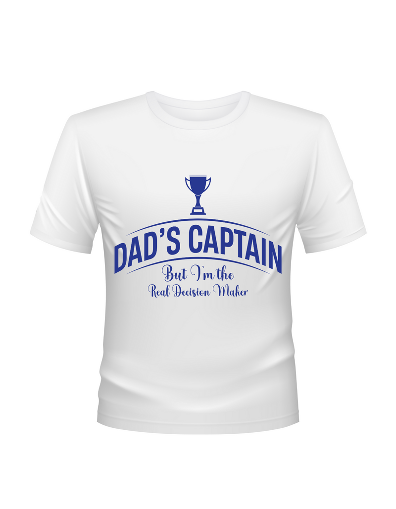 Dad's Captain, But I'm The Real Decision-maker. Funny Cricket T-Shirt, Premium Fabric, Multiple Junior Sizes, Perfect for Boys and Girls