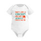 Dads Like a Cricket Helmet, Always Protecting Me.  Funny Cricket Baby Bodysuit, Organic or In-Conversion to Organic Cotton, Self Fabric Bound Neckline, Cuffs and Leg Openings