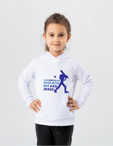 Dad Bowled Me Over With His Dad Jokes.  Funny Cricket Hoodie, Premium Fabric, Multiple Junior Sizes, Perfect for Boys and Girls