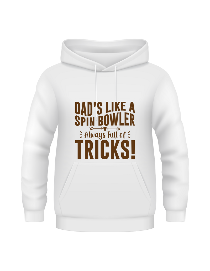 Dad’s Like a Spin Bowler, Always Full of Tricks!   Funny Cricket Hoodie, Premium Fabric, Multiple Junior Sizes, Perfect for Boys and Girls