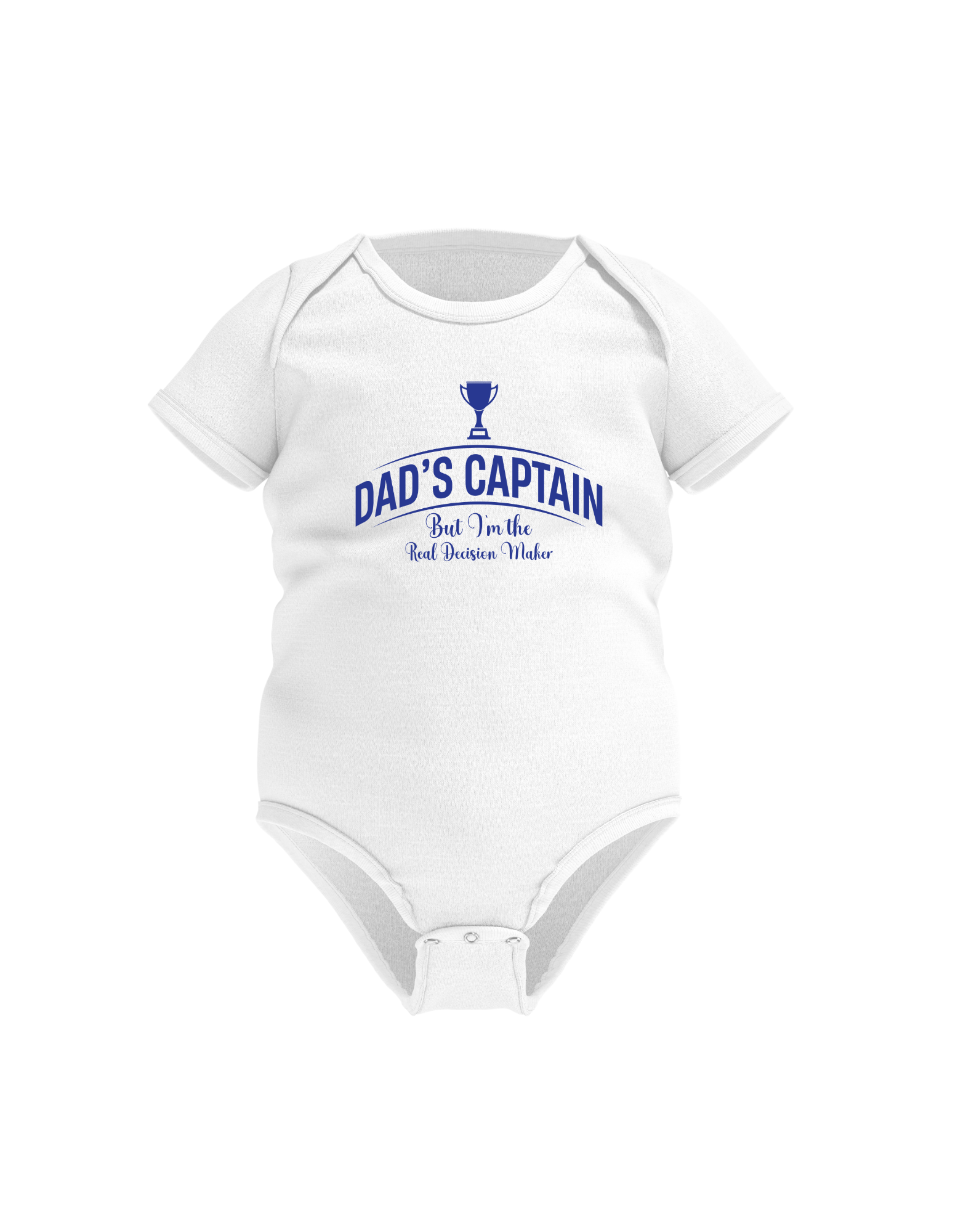 Dad’s Captain, but I’m the Real Decision Maker! Funny Cricket Baby Bodysuit, Organic or In-Conversion to Organic Cotton, Self Fabric Bound Neckline, Cuffs and Leg Openings