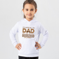 A little girl wearing a white hoodie with I'd Appeal To Dad, But He Never Changes His Decision on the front.       A Funny Cricket Hoodie, Premium Fabric, Multiple Junior Sizes, Perfect for Boys and Girls