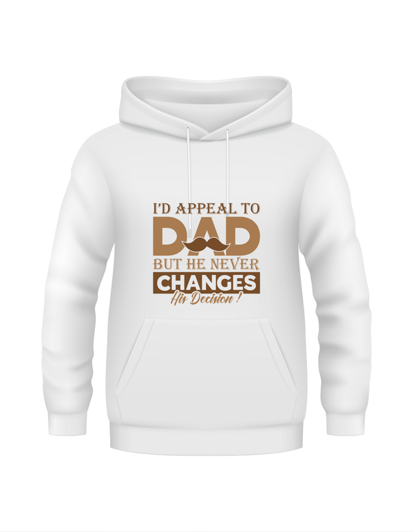 I'd Appeal To Dad, But He Never Changes His Decision.  Funny Cricket Hoodie, Premium Fabric, Multiple Junior Sizes, Perfect for Boys and Girls