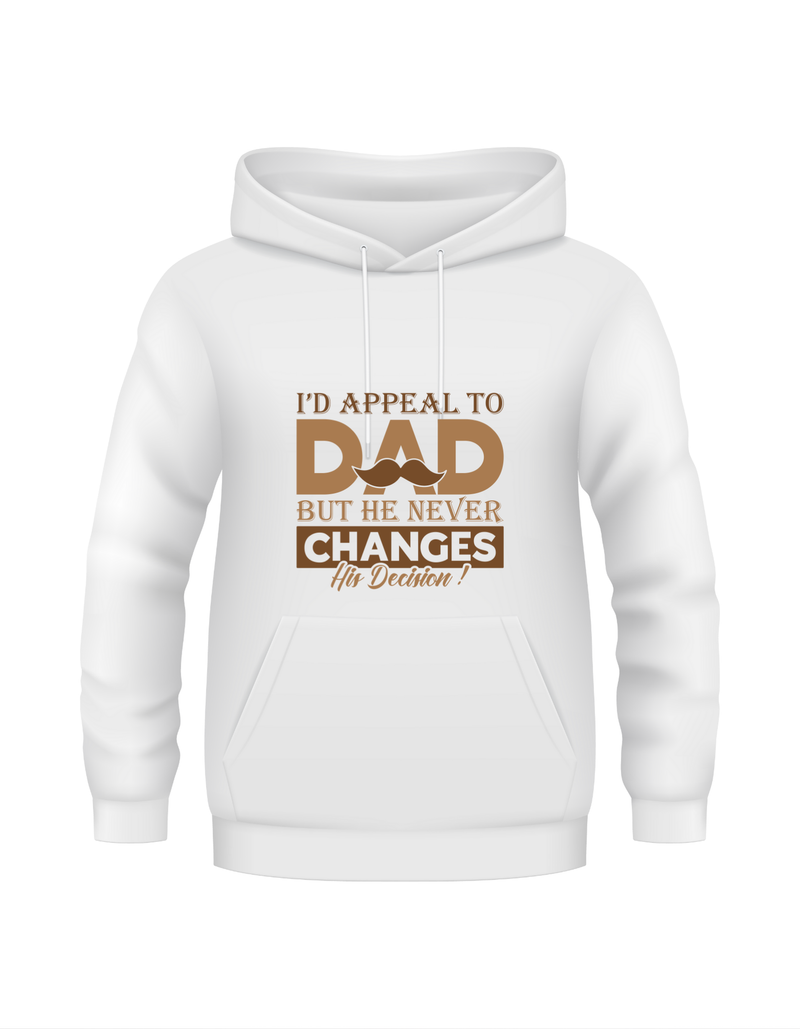 I'd Appeal To Dad, But He Never Changes His Decision.  Funny Cricket Hoodie, Premium Fabric, Multiple Junior Sizes, Perfect for Boys and Girls