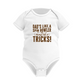 Dads Like a Spin Bowler, Always Full of Tricks! Funny Cricket Baby Bodysuit, Organic or In-Conversion to Organic Cotton, Self Fabric Bound Neckline, Cuffs and Leg Openings