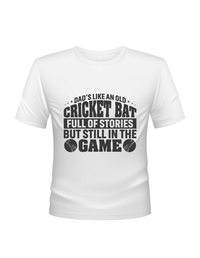 Dads Like An Old Cricket Bat, Full Of Stories But Still In The Game! Funny Cricket Tee, Premium Fabric, Multiple Junior Sizes, Perfect for Boys and Girls