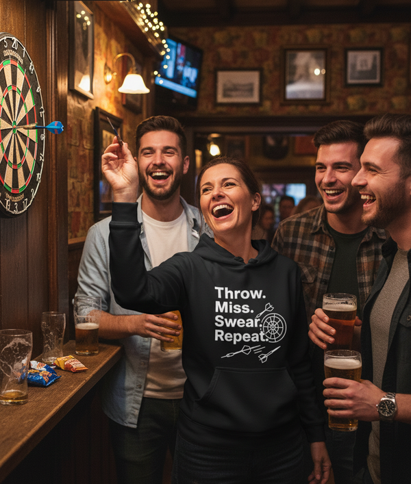 Throw. Miss. Swear. Repeat | Funny Darts Hoodie