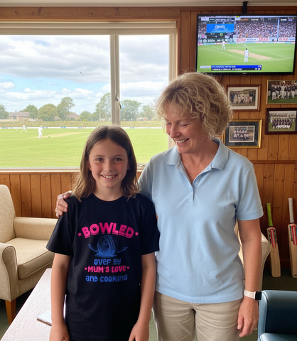 Bowled Over by My Mum’s Love & Cooking | Funny Kids Cricket T-Shirt