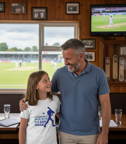 Dad Bowled Me Over With His Dad Jokes | Funny Cricket T-shirt For Kids