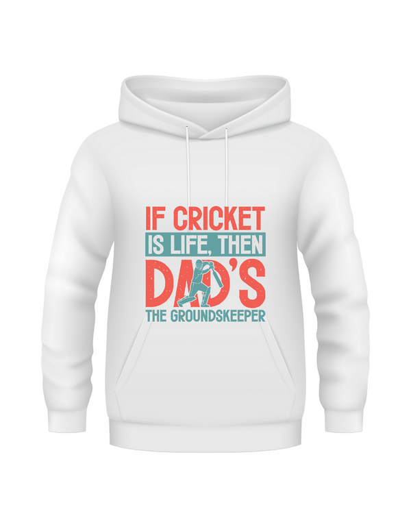 If Cricket Is Life, Then Dad's The Groundskeeper.  Funny Cricket Hoodie, Premium Fabric, Multiple Junior Sizes, Perfect for Boys and Girls