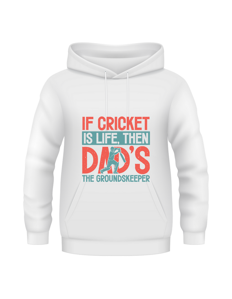 If Cricket Is Life, Then Dad's The Groundskeeper.  Funny Cricket Hoodie, Premium Fabric, Multiple Junior Sizes, Perfect for Boys and Girls