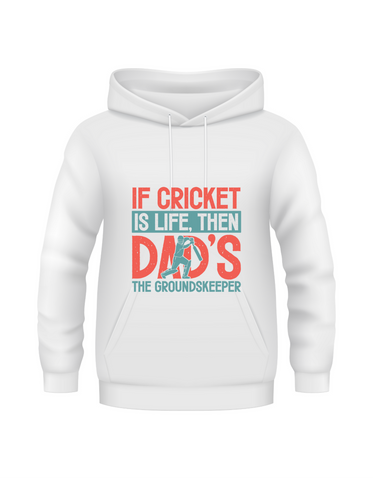 If Cricket Is Life, Then Dad's The Groundskeeper.  Funny Cricket Hoodie, Premium Fabric, Multiple Junior Sizes, Perfect for Boys and Girls
